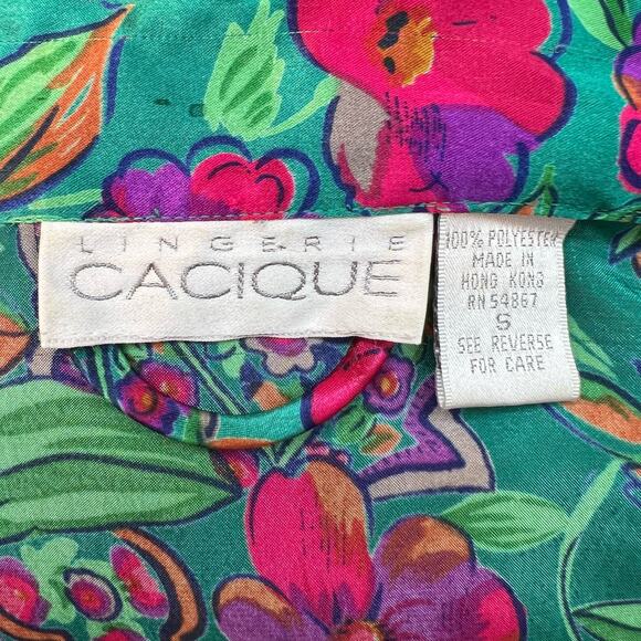 Cacique Vintage Short Satin Robe Kimono Green Floral  | Size: Small - Picture 8 of 9